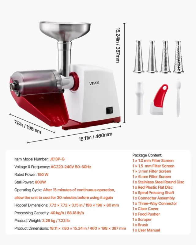 Elektriline tomatisõel 800 W, 40 kg/h