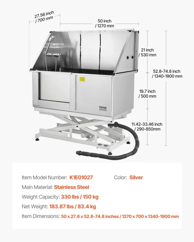 Elektriline tõstekäru koerte pesemisjaam, 127 cm, 150 kg