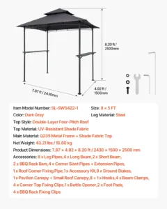 Grillvarikatus, 2,43 x 1,5 m, 2430 x 1500 x 2500 mm — pilt 7