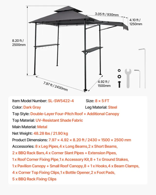 Grillvarikatus, 2,43 x 1,5 m, 2430 x 1500 x 2500 mm