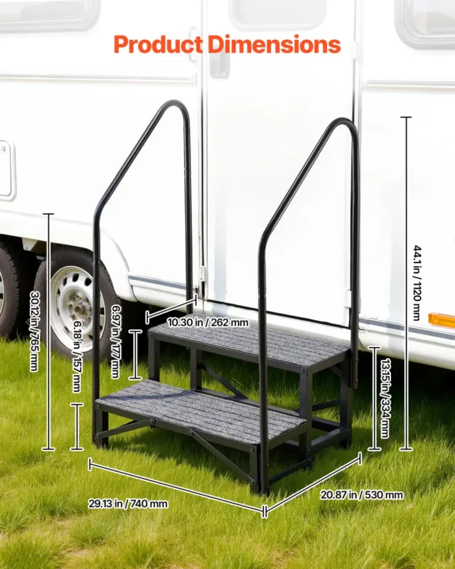 Haagissuvila trepp kahekordsete käsipuudega, 300 kg, 740 x 530 x 1120 mm