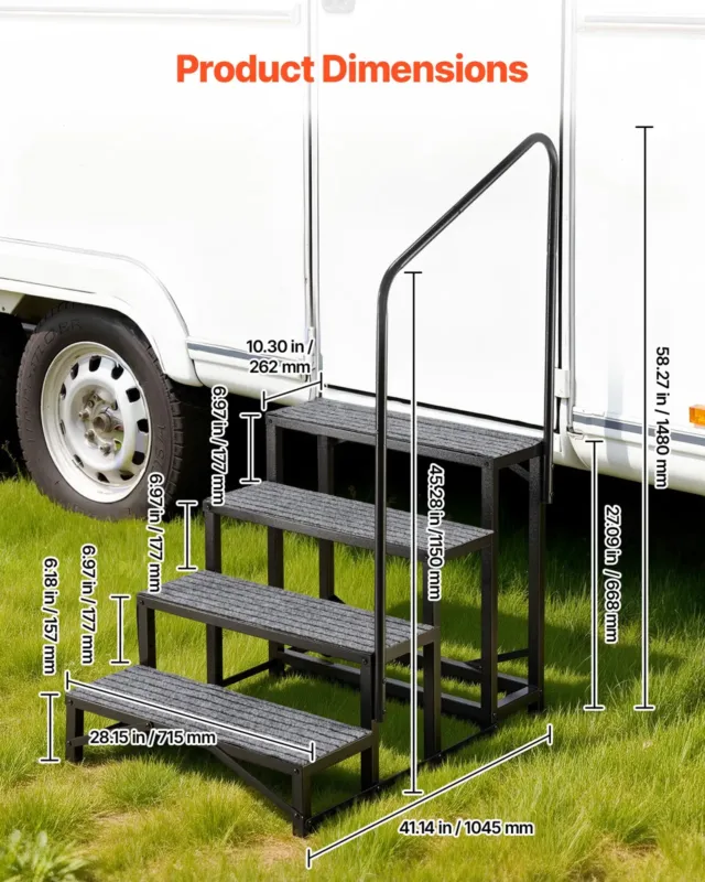 Haagissuvila trepp käsipuuga, 300 kg, 715 x 1045 x 1480 mm