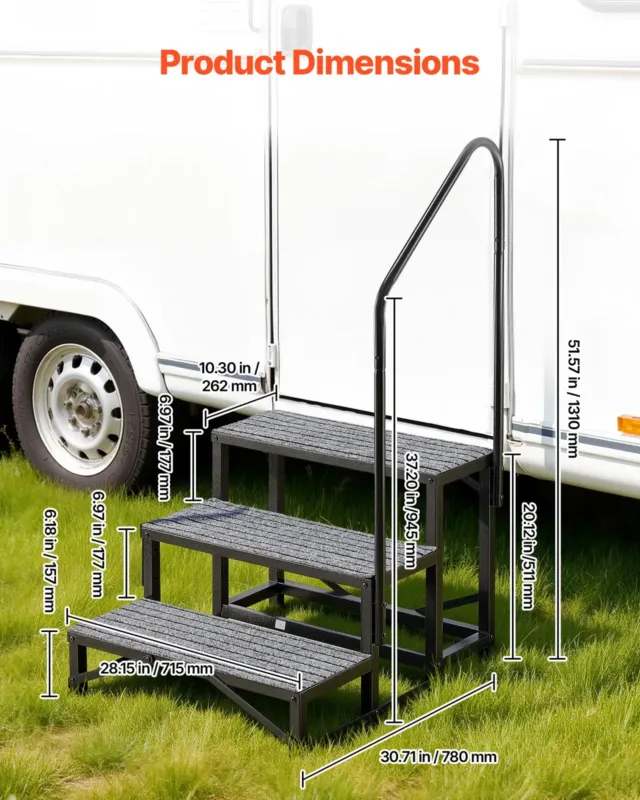 Haagissuvila trepp käsipuuga, 300 kg, 715 x 780 x 1310 mm