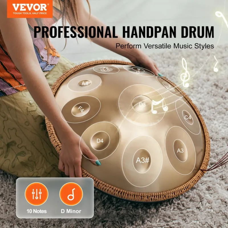 Handpan Drum 55,9 cm 10 nooti D-moll käsitrumm nuiaga