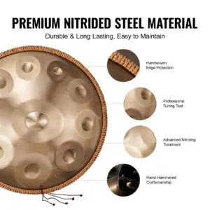 Handpan Drum 55,9 cm 10 nooti D-moll käsitrumm nuiaga — pilt 4