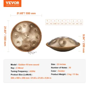 Handpan Drum 55,9 cm 10 nooti D-moll käsitrumm nuiaga — pilt 7
