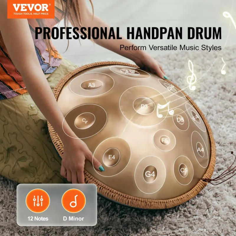 Handpan Drum 55,9 cm 12 nooti D-moll käsitrumm nuiaga