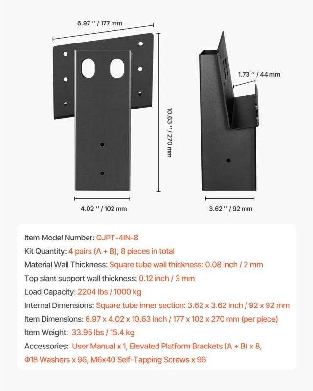Hirvevarjualuse kronsteinid, 88,9 x 88,9 mm, 1000 kg