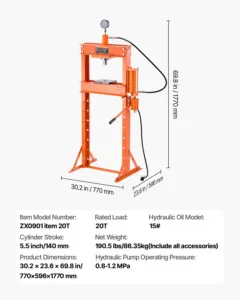 Hüdrauliline töökojapress, 1030 mm, 86,35 kg — pilt 7