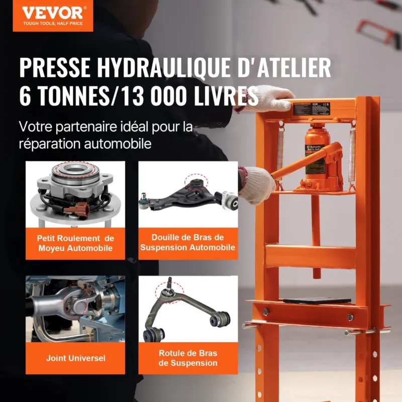Hüdrauliline töökojapress 6 tonni pressplaatidega H-raamiga, 2,54 mm, 22 kg