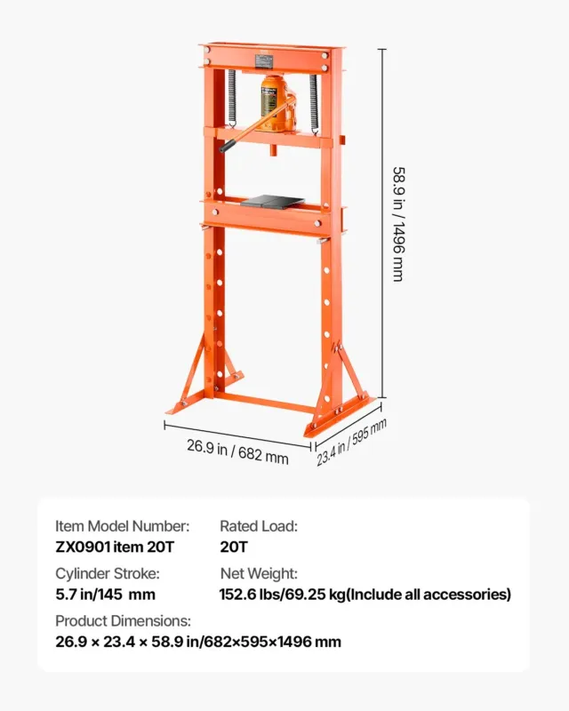 Hüdrauliline töökojapress, 830 mm, 69,25 kg