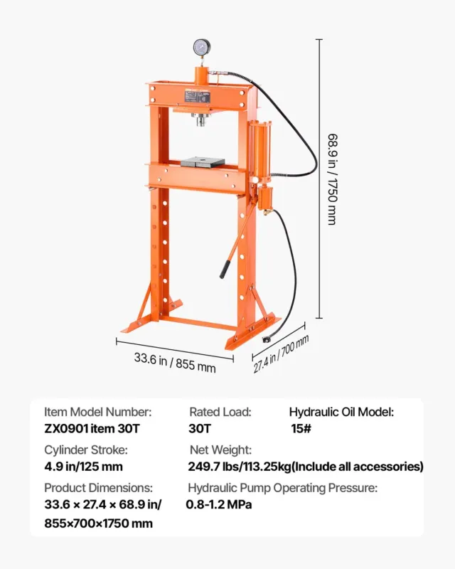 Hüdrauliline töökojapress, 938 mm, 113,25 kg