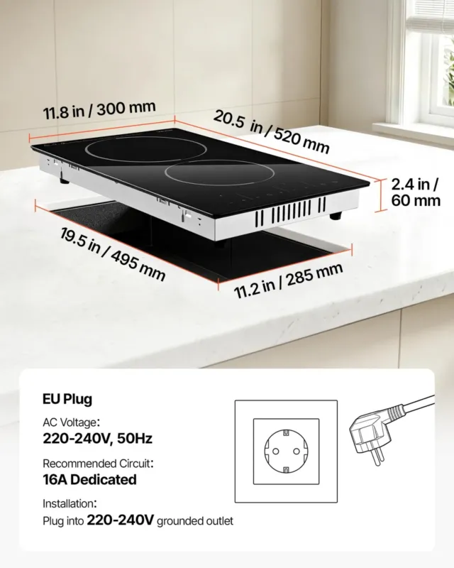 Integreeritav elektripliit 30 cm, 2 põletiga
