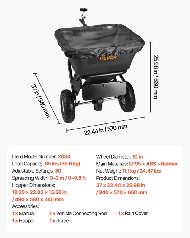 Järelveetav murulaotur, 3 m, 38,6 kg