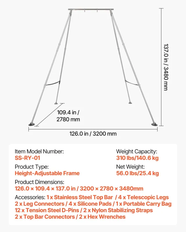 Joogaaluse raam, 140,6 kg, 335 cm