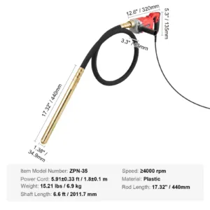 Käeshoitav betoonivibraator, 960 W, 2 m — pilt 7