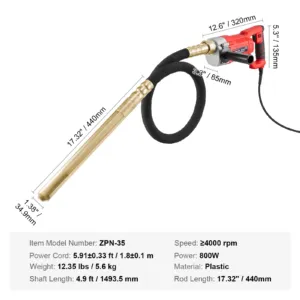 Käeshoitav betoonvibraator, 800 W, 1,5 m — pilt 7