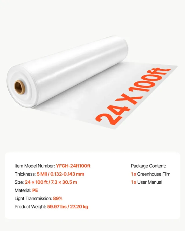 Kasvuhoone plastkattega 7,3x30,5 m 5 Mil läbipaistev polüetüleenkile
