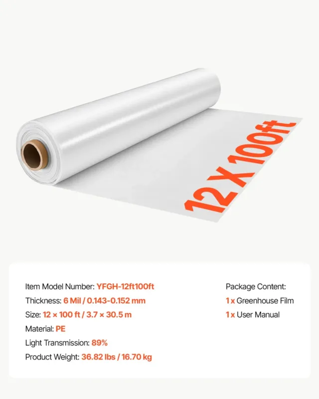 Kasvuhoone plastkattega kate 3,7x30,5 m 6 Mil läbipaistev