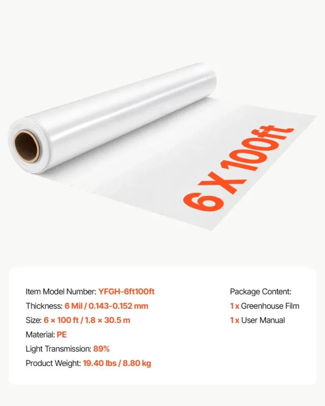 Kasvuhoone plastkattega leht 1,8x30,5 m 6 Mil läbipaistev
