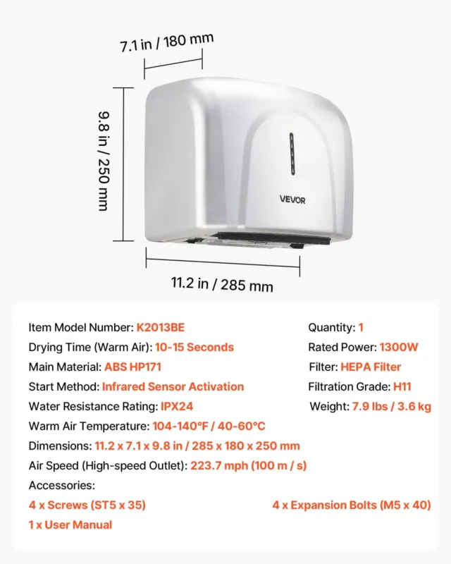 Kätekuivati, 1300 W, 100 m