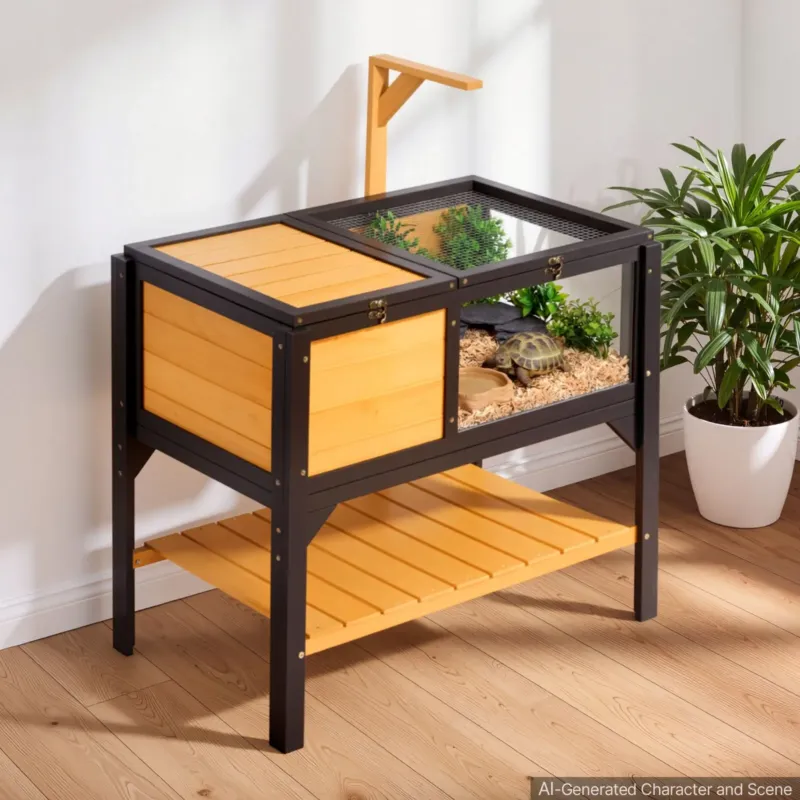 Kilpkonna elupaik 2-toaline puidust kilpkonnamaja hoiuruumiga, 840 x 510 x 770 mm, 10,7 kg