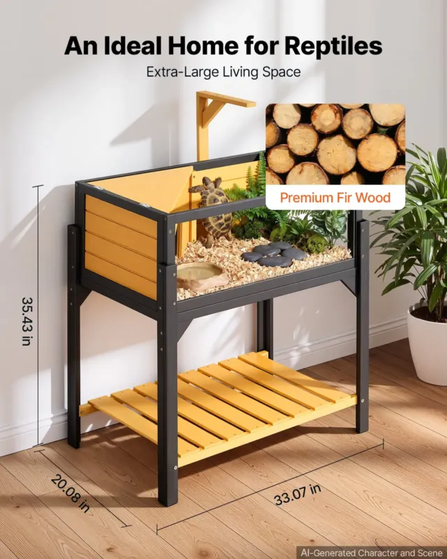 Kilpkonna elupaik 2-toaline puidust kilpkonnamaja sisseehitatud, 840 x 510 x 900 mm