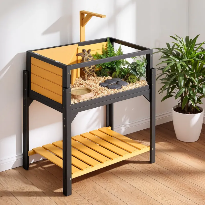 Kilpkonna elupaik 2-toaline puidust kilpkonnamaja sisseehitatud, 840 x 510 x 900 mm