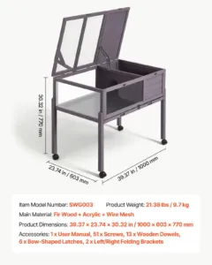Kilpkonnamaja 2-toaline puidust kilpkonnamaja pöörlevate ratastega, 1000 x 603 x 770 mm — pilt 7