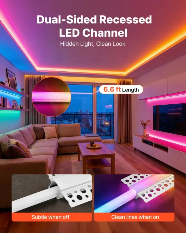 Kipsiga süvistatav LED-riba alumiiniumkanal, 10 tk, 2,01 m
