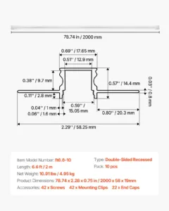 Kipsiga süvistatav LED-riba alumiiniumkanal, 10 tk, 2,01 m — pilt 7