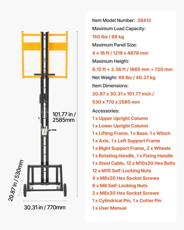 Kipsplaaditõstuk, 68 kg, 1219 x 4878 mm