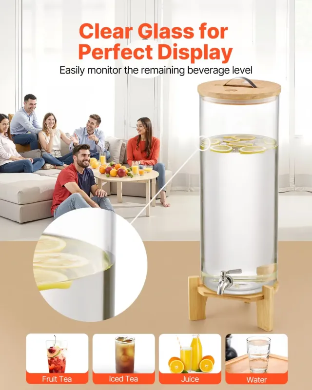 Klaasist joogidosaator 13 L, puidust alusega