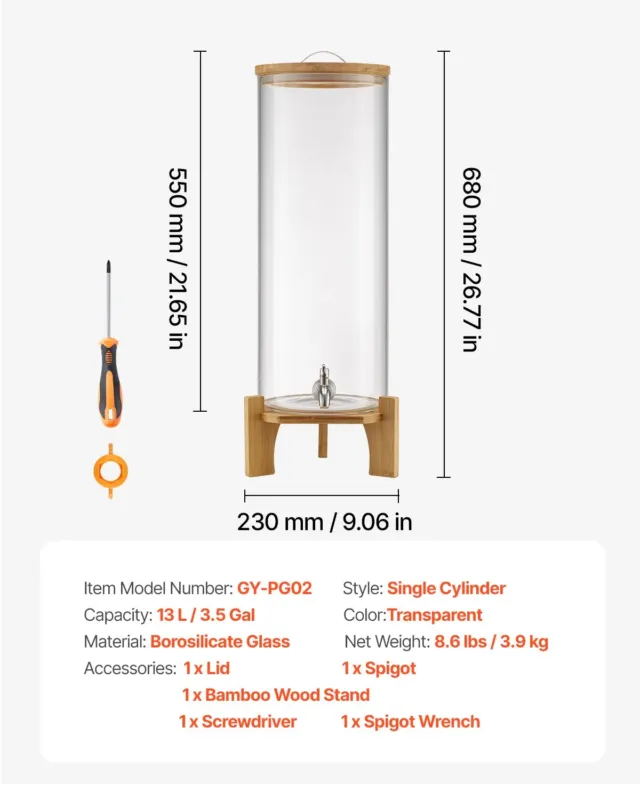 Klaasist joogidosaator 13 L, puidust alusega