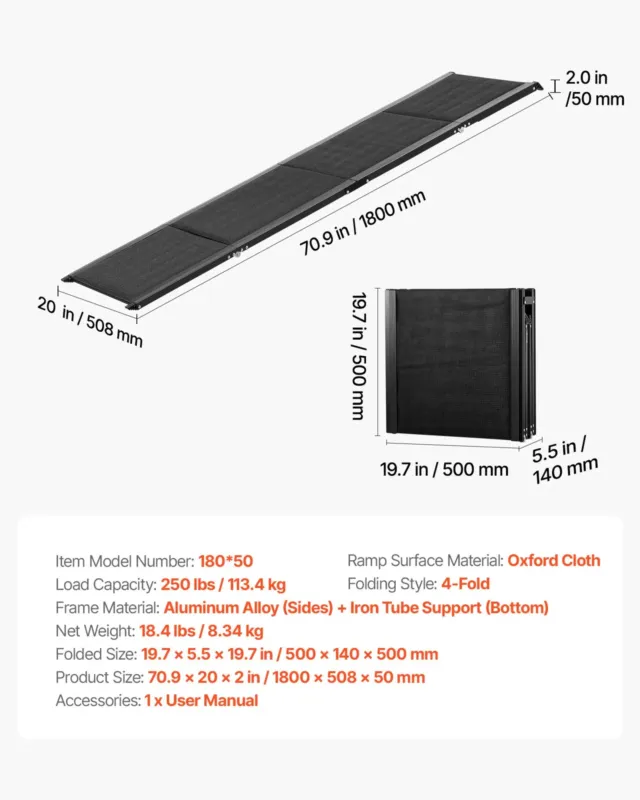 Koeratramp autodele, 180 x 50,8 cm, 113 kg