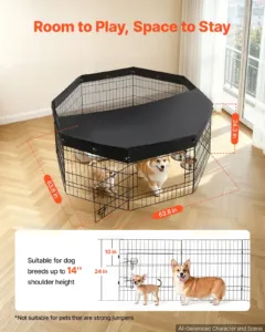 Koerte mänguaedik 61 cm 8 paneeliga kokkupandav metallist — pilt 2