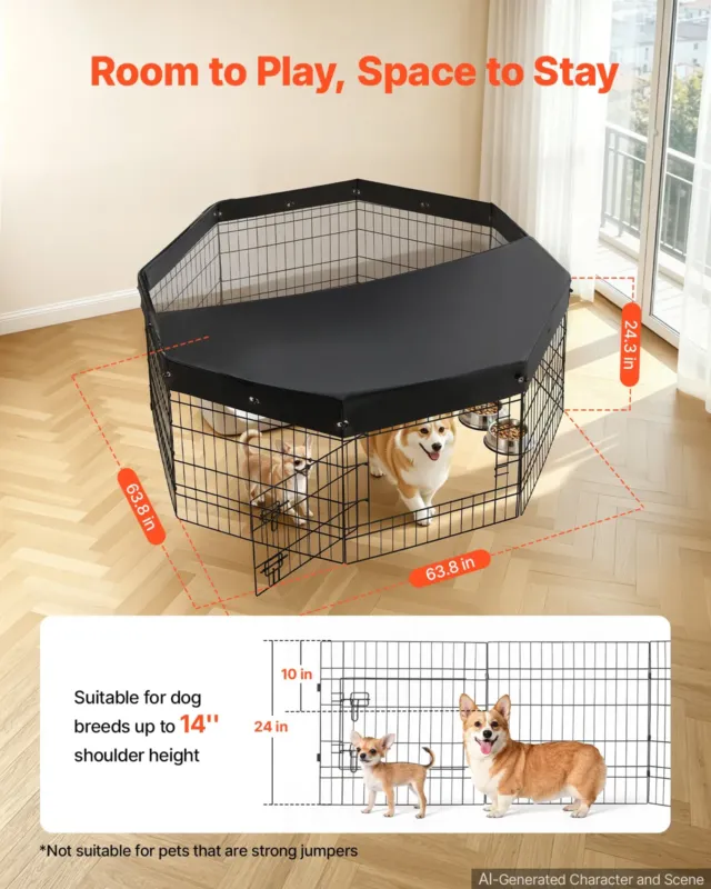 Koerte mänguaedik 61 cm 8 paneeliga kokkupandav metallist