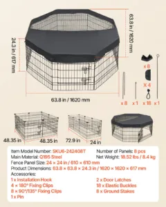 Koerte mänguaedik 61 cm 8 paneeliga kokkupandav metallist — pilt 7