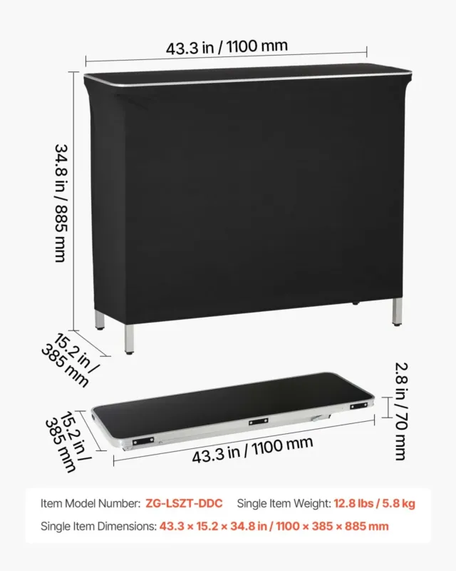 Kokkupandav kaasaskantav baarilaud, 1100 x 385 x 885 mm, 5,8 kg