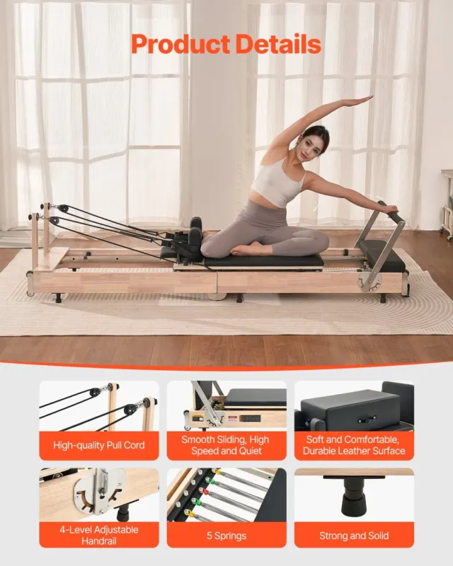 Kokkupandav pilatese reformer, 181 kg, 122 x 45,7 x 68,6 cm
