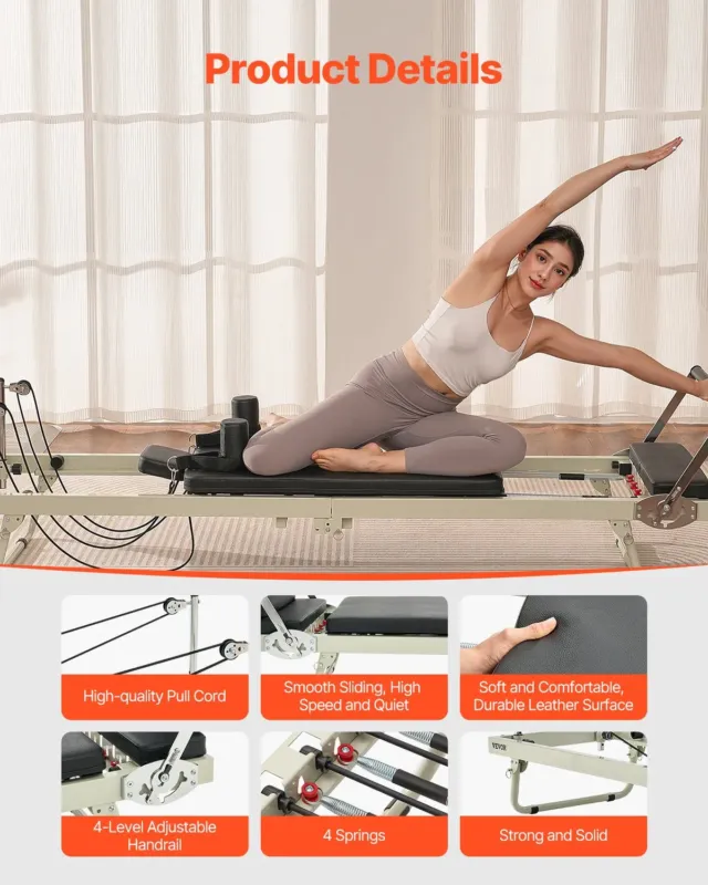 Kokkupandav pilatese reformer, 181 kg, 137 x 61,0 x 30,5 cm
