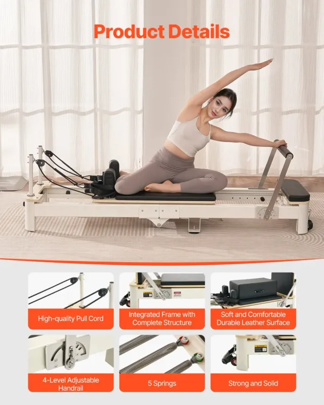 Kokkupandav pilatese reformermasin, 181 kg, 124 x 66,0 x 71,1 cm