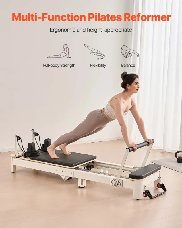 Kokkupandav pilatese reformermasin, 181 kg, 124 x 66,0 x 71,1 cm