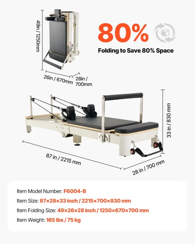 Kokkupandav pilatese reformermasin, 181 kg, 124 x 66,0 x 71,1 cm