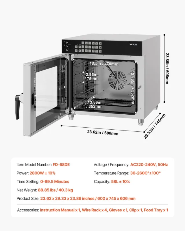Konvektsioonahi 58 L, 4 tasandit, 2800 W