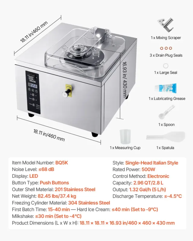 Kõva jäätise masin 500 W, 5 L