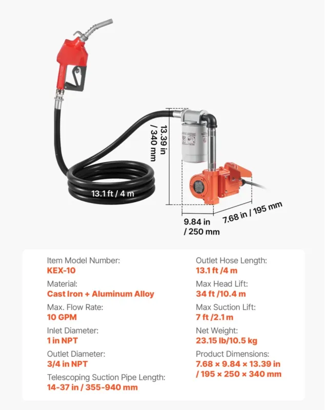 Kütuseülekandepump, 40 L, 10,4 m