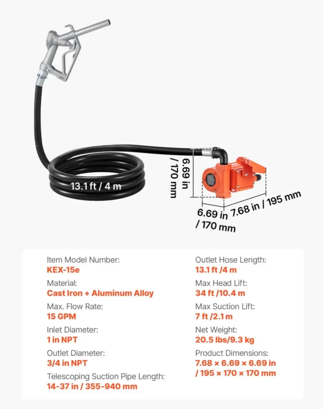 Kütuseülekandepump, 57 L, 10,4 m