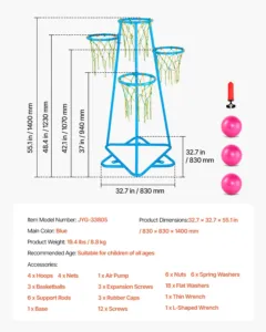 Laste korvpallirõngas, 96,0 cm, 8,8 kg — pilt 7