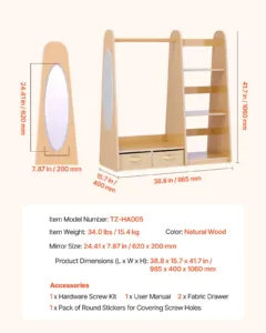 Laste riiete hoiuruum peegliga, 620 x 200 mm — pilt 7